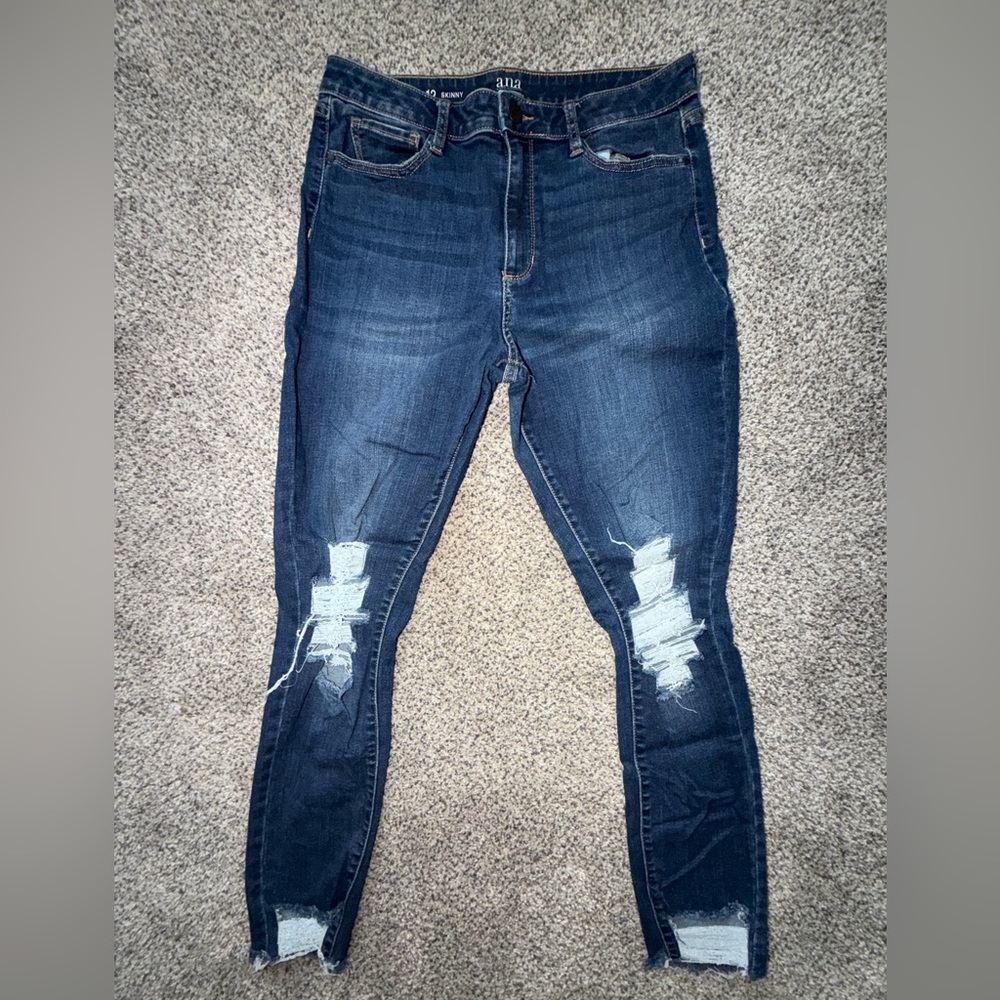 a.n.a Dark Blue Distressed Skinny Jeans